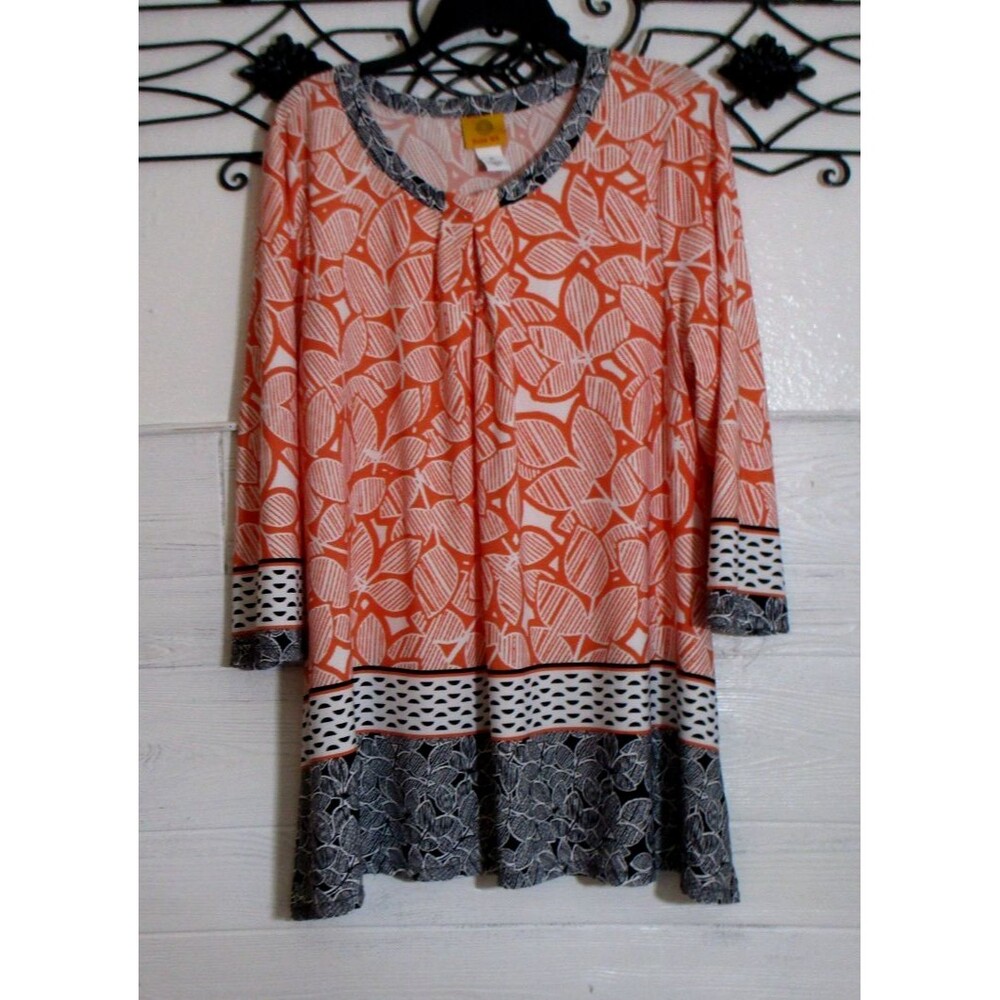 Ruby Rd. Women's Knit Tunic Top Size XL Multicolor Foral Long Sleeve Round Neck